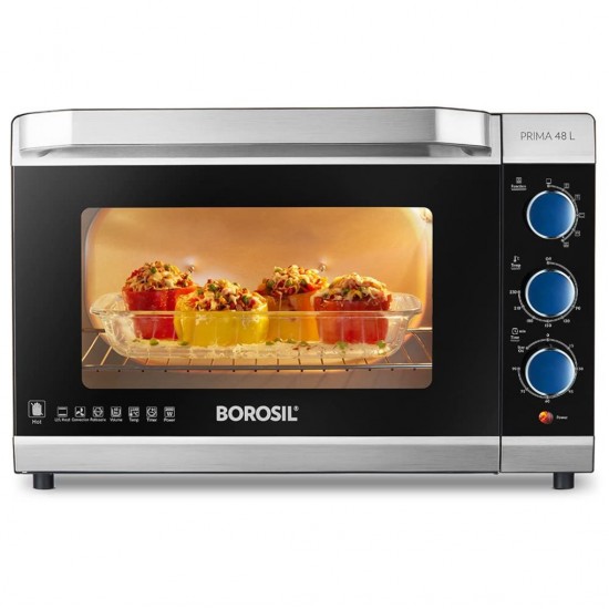 Borosil Prima 48 L Oven Toaster & Grill & Convection Heating, 6 Heating Modes, Silver