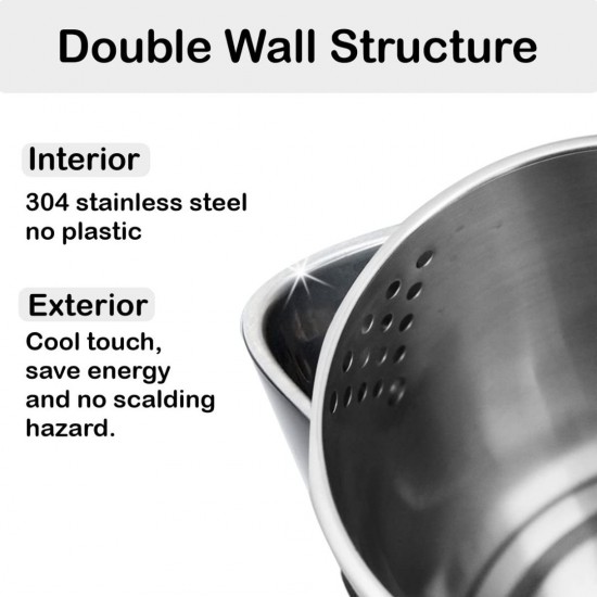 Inalsa Designer 800W Electric Kettle 0.6L Aqua Double Wall, 360 Deg Cordless Base, Black