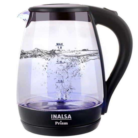 Inalsa Electric Kettle Prism 1.8 Litre With Boro-Silicate Glass Body & LED Illumination, Black