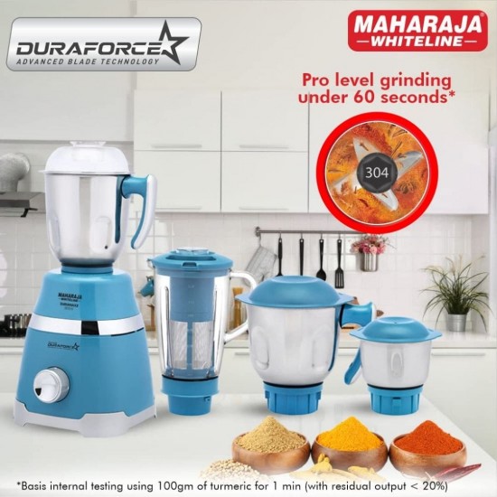Maharaja Whiteline MX-243 Duramaxx 800W 4 Jars Mixer Grinder, Blue Silver