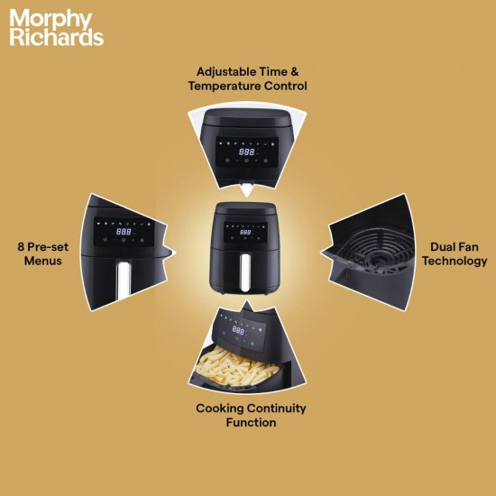 Morphy Richards 5L 1500W Dual Fan Technology|Adjustable Time & Temperature Control Digital Air Fryer, Black