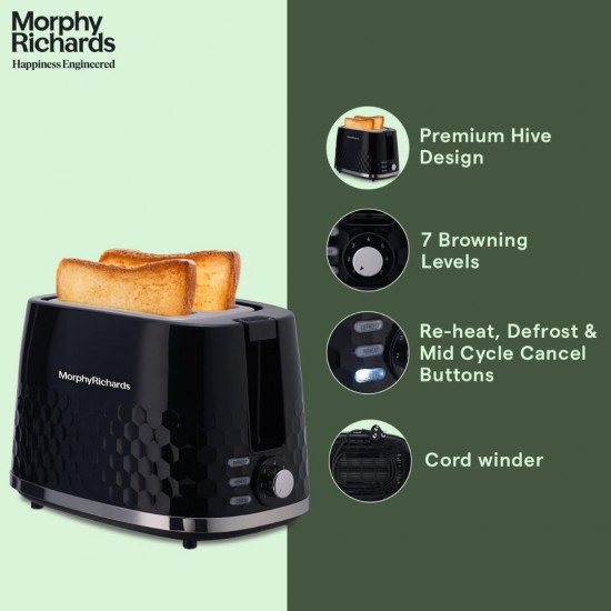 Morphy Richards Hive Series 2 Slice Pop up Toaster, Glossy Black